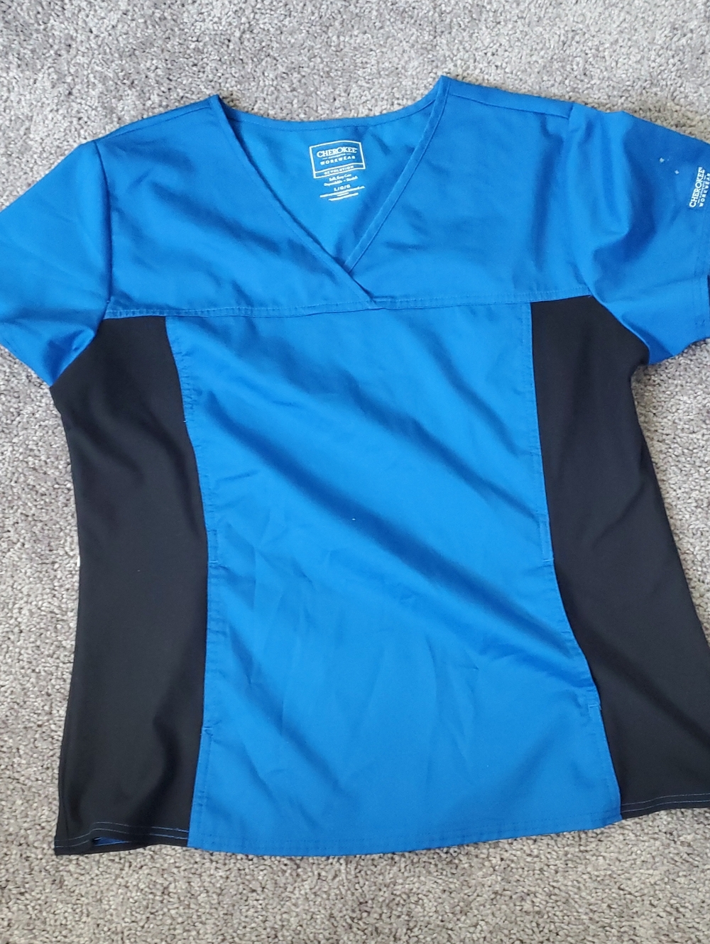 Cherokee Royal Blue and Black V-Neck Scrub Top